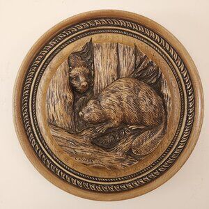 Vintage Karl Rothammer Beavers Wood Wall Plaque